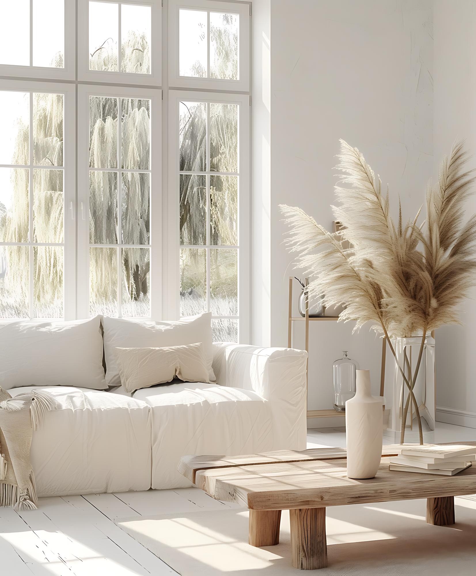 Interior living scandinav cu lumină naturală